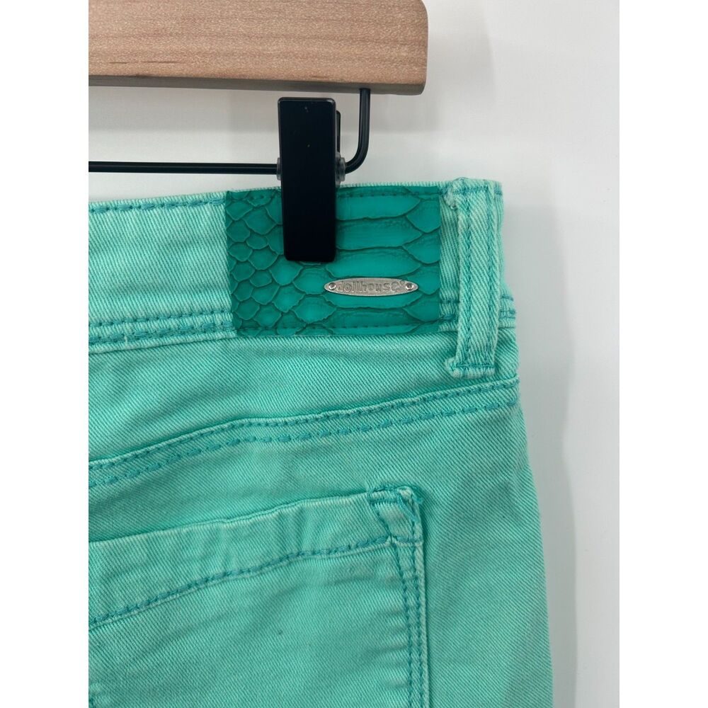 VTG Y2K Dollhouse Womens Jean Shorts Frayed Cut Offs Low Rise Stretch Green 9 - Picture 3 of 5